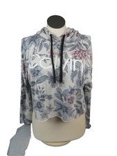 Calvin Klein Womens Large Hoodie Logo Floral Cropped Activewear
