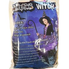 Halloween Light-Up Witch Costume Set For Girls Includes Dress Hat Broomstick 5-6