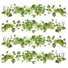 Green Leafy Vine Wall Stickers Decor 4 Pcs Green Natural Plant Wall Decals