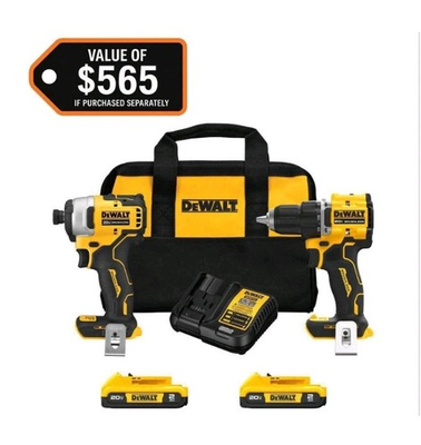 #ad DEWALT ATOMIC 20 Volt MAX Lithium lon Cordless Combo Kit 2 Tool with 2 2.0Ah $160.00