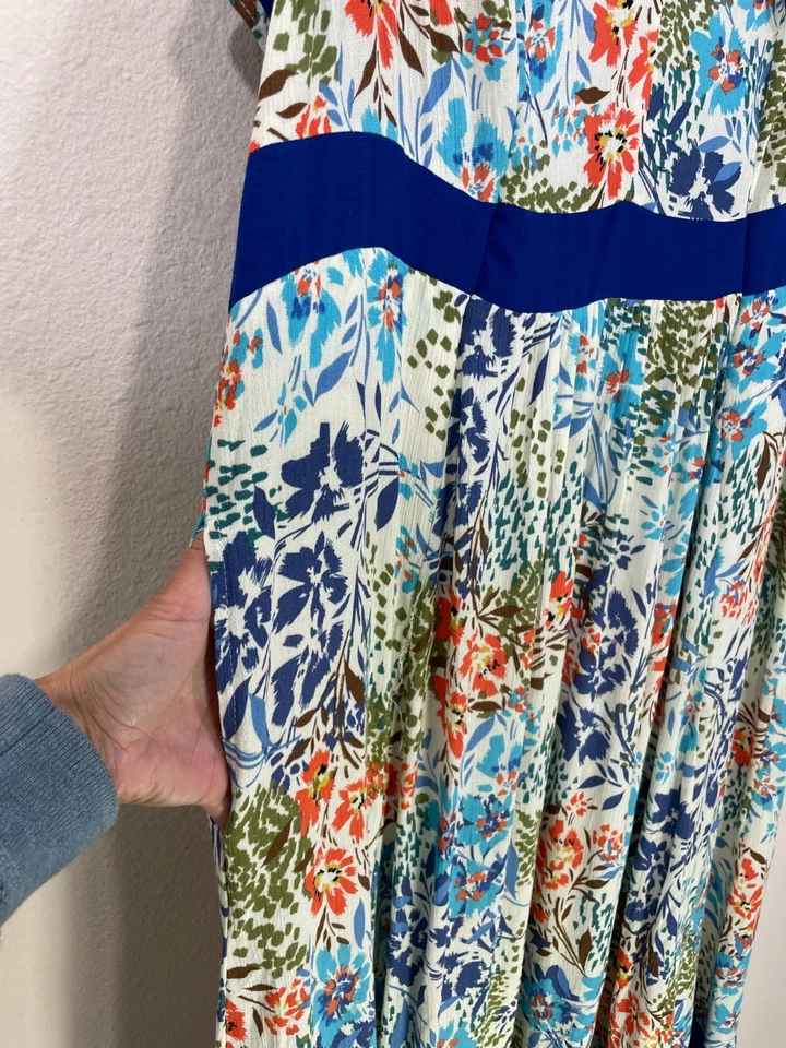 Maxi Vestido Kiyonna Mujer 3X Mediterranean Breeze Boho Azul 51" Largo Bolsillo Rayón Foto 4 de 4