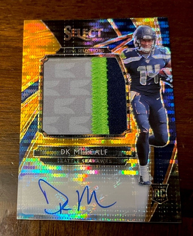 DK Metcalf 2019 Select Panini FOTL Orange Pulsar Patch Auto RPA RC #10/23
