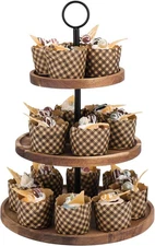 3 Tier Cupcake Stand, Wood Tiered Serving Tray Tower, 