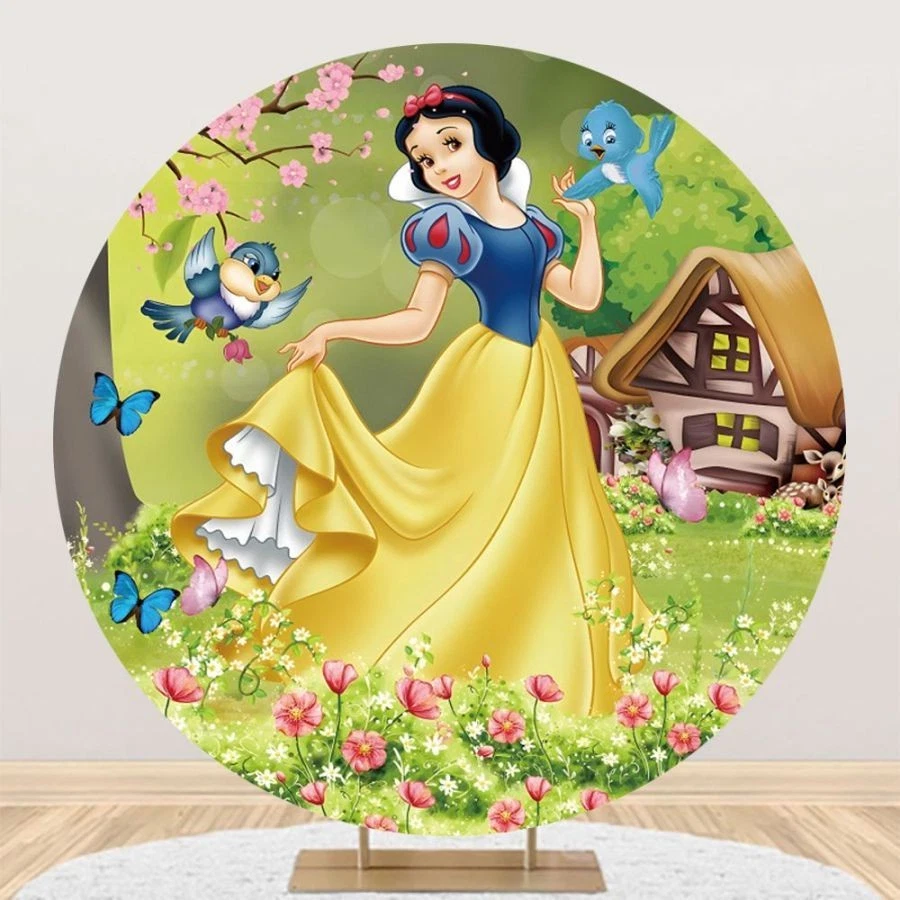 Round Backdrop Cover Cartoon Princess Snow White Birthday Party Photo Background - Image 2 of 4