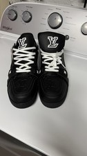 Black/White Logo Lace Up Sneakers Men's Low Top Athletic