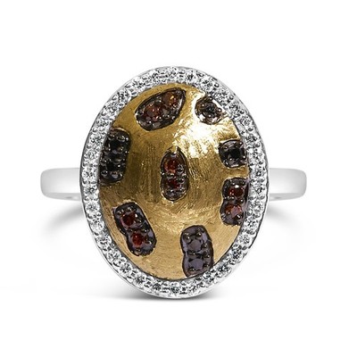10K Gelbgold plattiert Silber 1/3 kt ovaler gemischter Diamant Halo Schild Ring