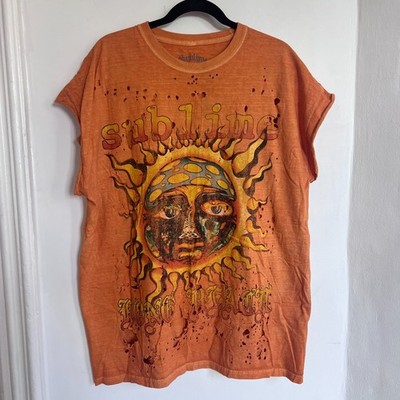Sublime Sun Logo Trashed Distressed Graphic Band T Shirt Orange Grunge S/M