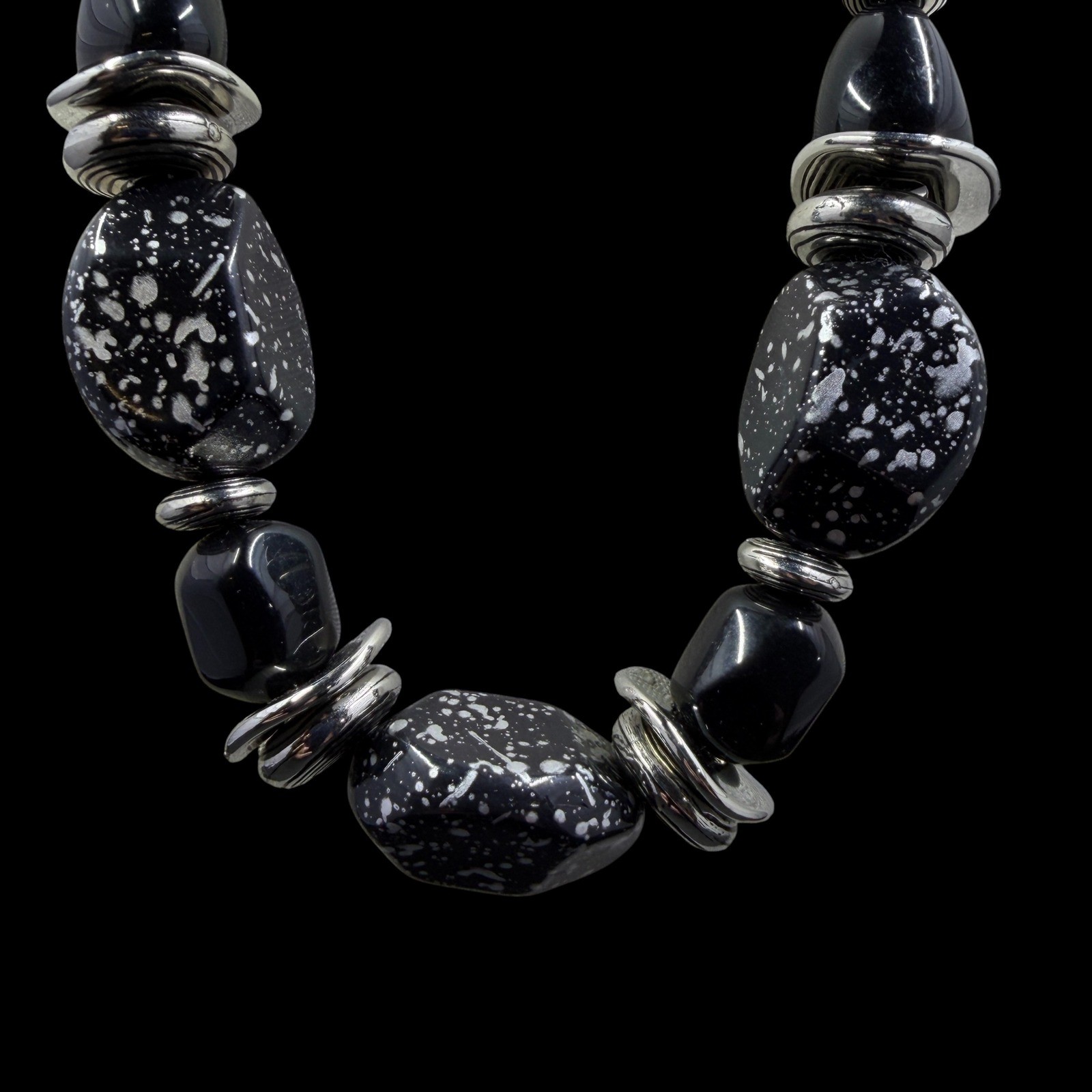 Black Silver Splatter Beaded Statement Necklace C… - image 3
