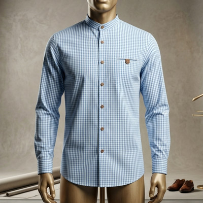 Walbusch Extraglatt Trachten Mens Shirt Sz 41/42 L White Blue Check Long Sleeve