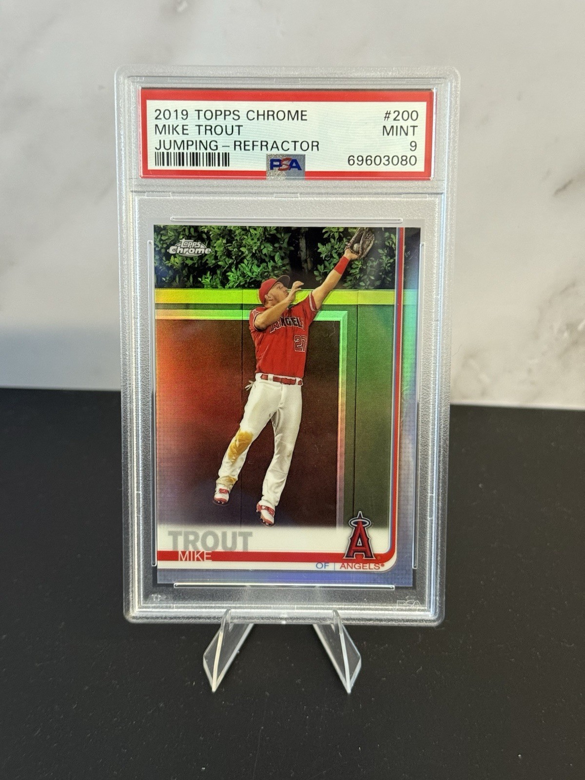 2019 Topps Chrome #200 Mike Trout Jumping - Refractor PSA 9 MINT LA Angels