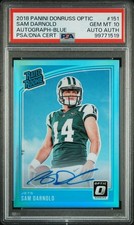 2018 DONRUSS OPTIC SAM DARNOLD RATED ROOKIE On Card AUTO BLUE /75 PSA 10. rookie card picture