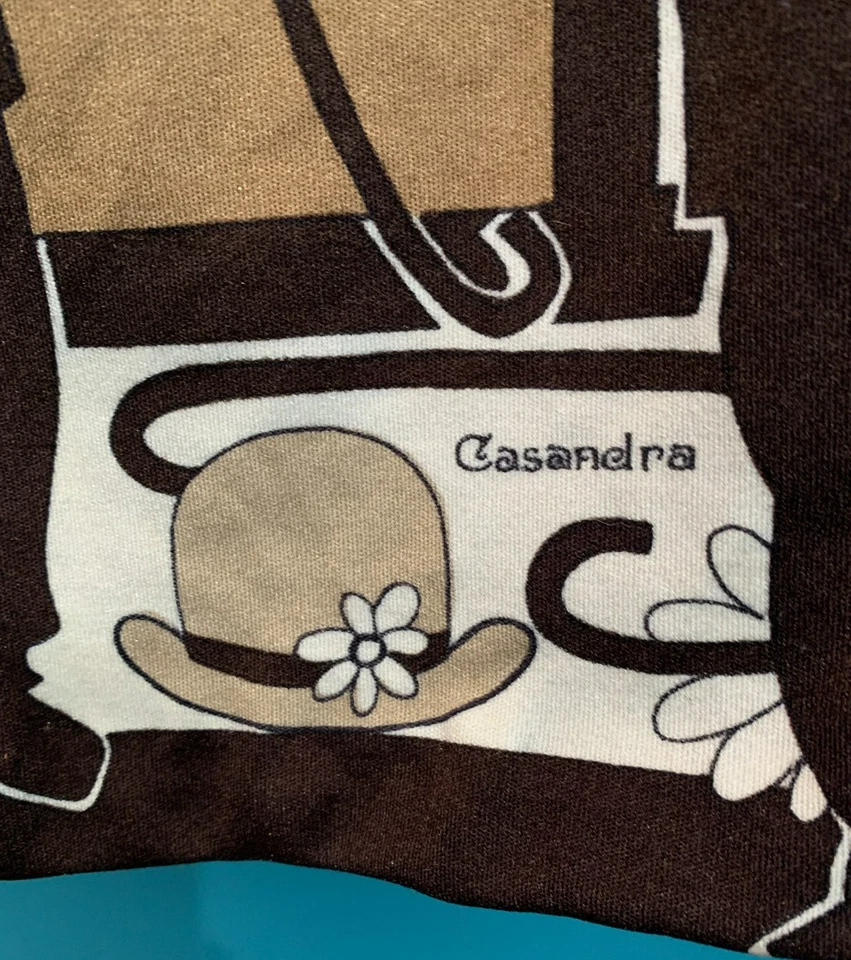 Vintage 60s Cassandra Charlie Chaplin All Over Design Dress - Sz 16, Brown Beige - Image 2 of 4