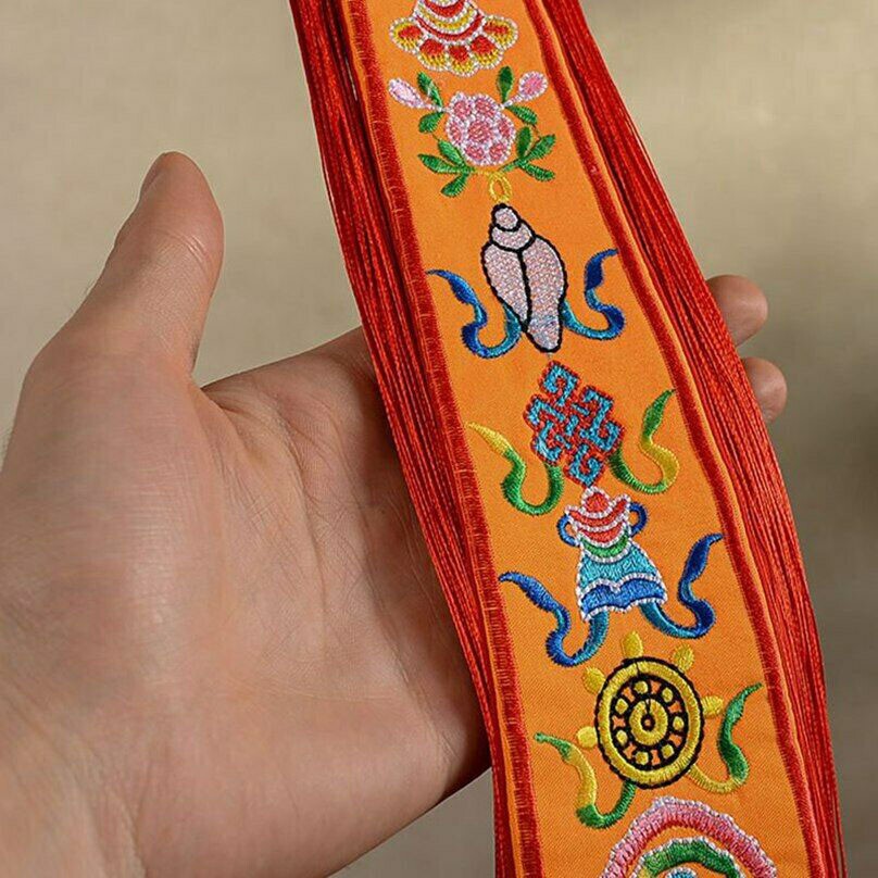 58Cm Buddhism Eight Auspicious Pattern Wall Hang Prayer Flags Tambourine Banner