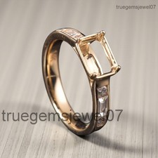Emerald Cut 8x6mm Semi Mount Engagement Ring Setting 925 Sterling Silver Ring