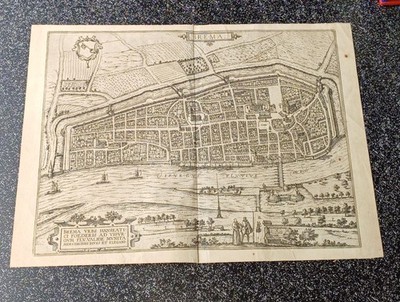 Alter Kupferstich BREMA Bremen Stadtplan Stadtansicht vermutl. um 1600 lat. Text