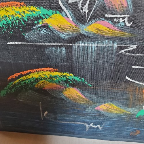 Escena de pueblo vietnamita vintage en tela pintada a mano firmada 13 1/2"x 20" - Imagen 4 de 10