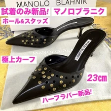 Manolo Blahnik Mules Sandals Heel Studded Leather Black EU36/US6 104278c