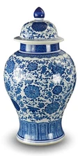 20" Classic Blue and White Porcelain Floral Temple Jar Vase, China Ming Style...