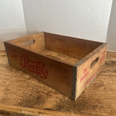 Vintage Pepsi Wooden Crate 24 Bottle Advertising Red Print - Brookville, IN