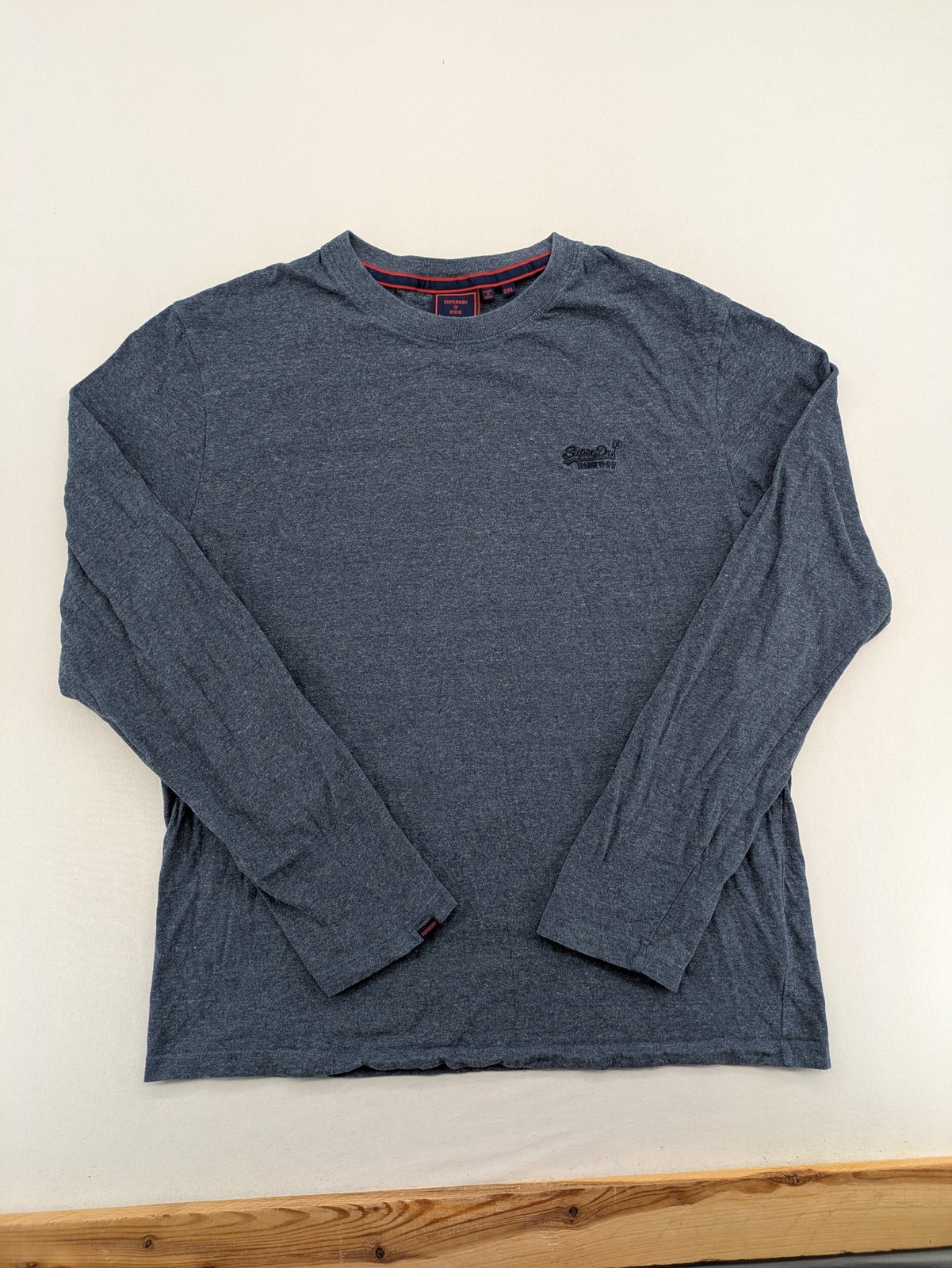 Superdry Herren Langarmshirt T-Shirt Gr 2XL Blau Grau Logo Bio Baumwolle image 3