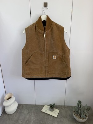 Vintage Carhartt Duck Canvas Work Vest UFCW Brown Quilted Lined Made in USA SZ M