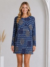 Zara Geo Print Dolman Sleeve Shirt Dress Size Small Textured Boho Fall Chic
