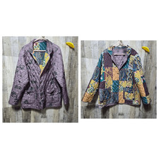 Blair Vintage 90s Silk Quilted Multipattern Reversible Jacket Large Retro Boho