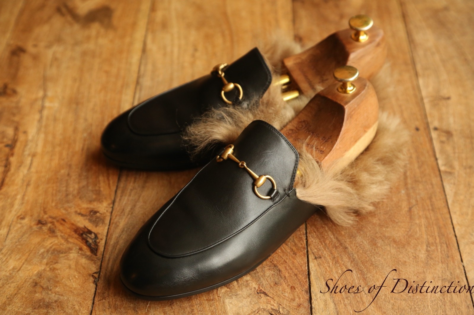 Gucci Princetown Black Brass Bit Fur Loafers Shoes Flats Ladies UK 6 US 9 EU 39
