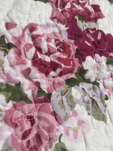 Vintage Laura Ashley Pillow Sham Country Cottage Pink Roses Quilted King 21x37” - Picture 4 of 6