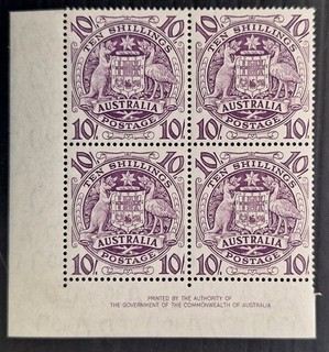 1949 Australia Govt Imp Blk 10/ Bright Purple Coat of Arms Stamps MVLH $130.00
