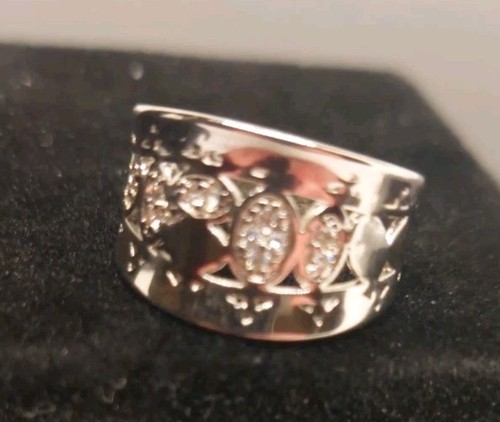 Anello a fascia vintage in argento sterling 925 con zirconi a grappolo misura 9 - Foto 2 di 10