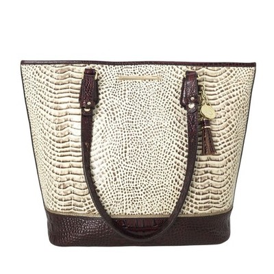 Brahmin Ivory & Brown Snakeskin Creme Rhodes Medium Asher Tote Shoulder Handbag