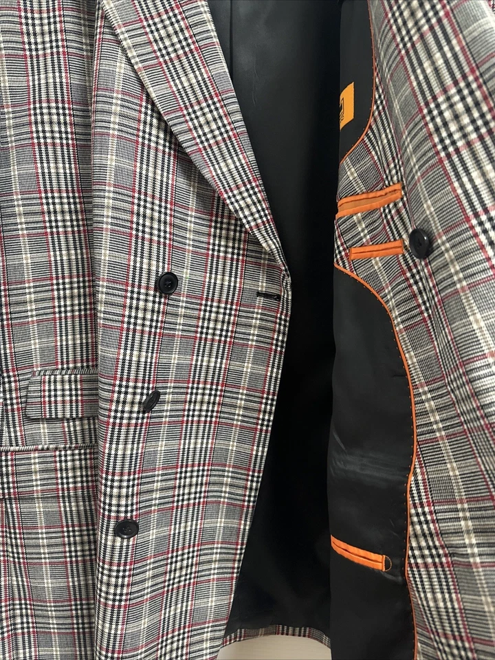 Blazer Steven Land Frederico Para Hombre Talla 54L Marrón/Negro Traje A Cuadros Abrigo Chaqueta Foto 4 de 4