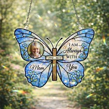 Personalized Butterfly Memorial Suncatcher, Custom Photo Acrylic Window Hanging