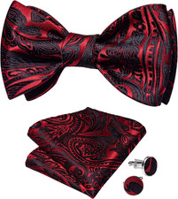Men Bow Tie Paisley Striped Self-Bow Tie for Men and Silk Woven Bowtie Pocket Sq