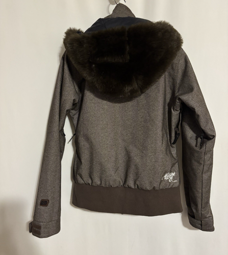 Billabong Womens Coat Jacket Large Brown Fur Hood Zip Snaps Pockets - Picture 9 of 17