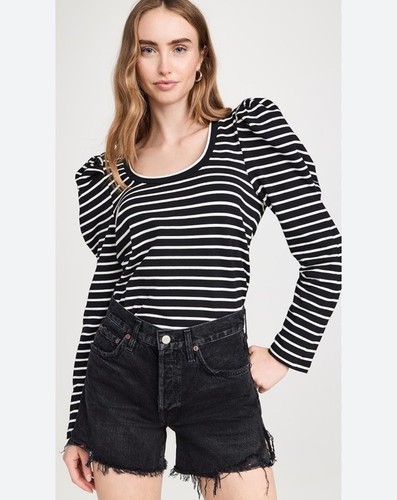 Anthropologie English Factory Puff-Sleeve Scoop Neck Striped Top Size Large New