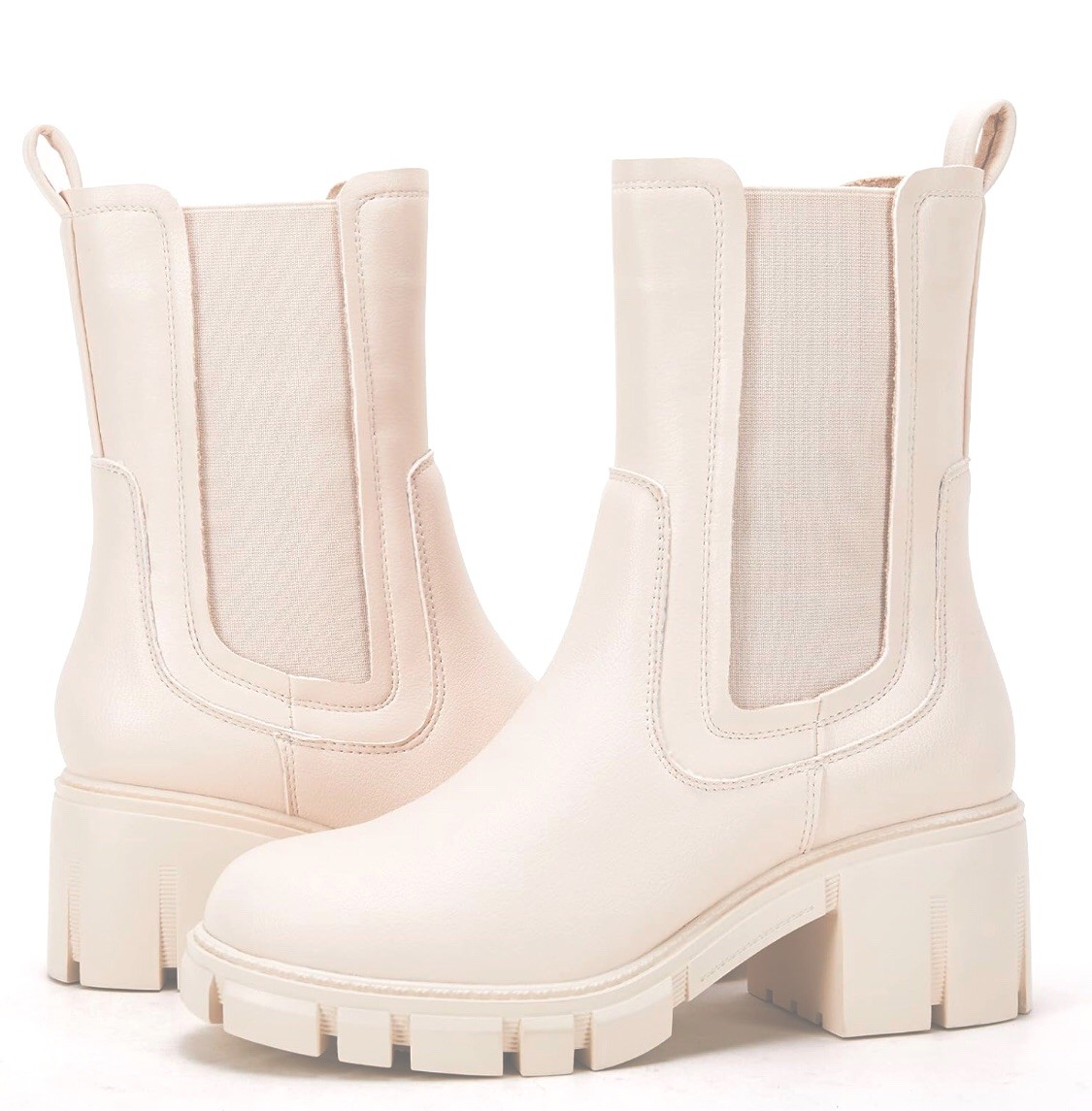 SAOLA Stivali donna pull on metà polpaccio pelle bianca plateau suola grossa taglia 11 NUOVI