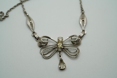 Vintage 15'' Sterling Silver Am Lee Amlee Stone Butterfly Necklace N2