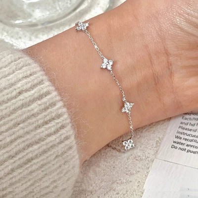 925 Sterling Silber vierblättriges Kleeblatt Armbänder Kristall Geschenk für Sie
