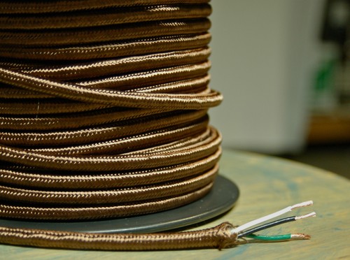 Bronze Twisted 3-Wire Cloth Covered Cord 18ga. Vintage Lamp - Foto 7