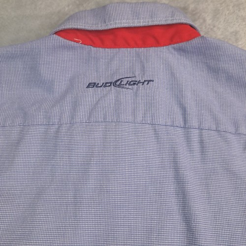 Camisa uniforme Budweiser/Bud Light para hombre talla XL azul abotonada manga larga logotipo - Imagen 11 de 16