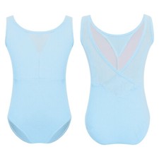 US Kids Girls Bodysuit Workout Ballet Leotard V-Back Training Suit Sheer Fitness