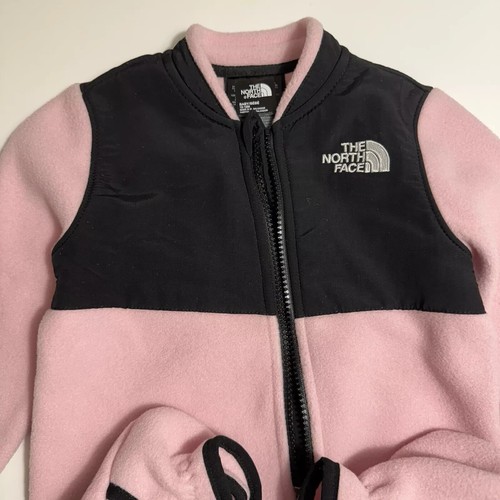 NEW The North Face Baby Denali One Piece Booties Mittens Set Cameo Pink / Black - Afbeelding 10 van 21