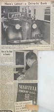 1937 newspaper clipping First Drive-In Bank in United States opens in Vernon CA