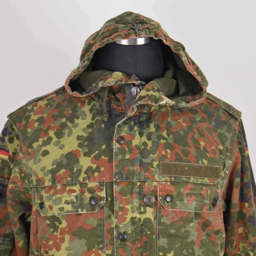 German Bundeswehr Flecktarn Camo Military Parka Jacket GR12 L Tall Hood Woodland - Picture 2 of 16