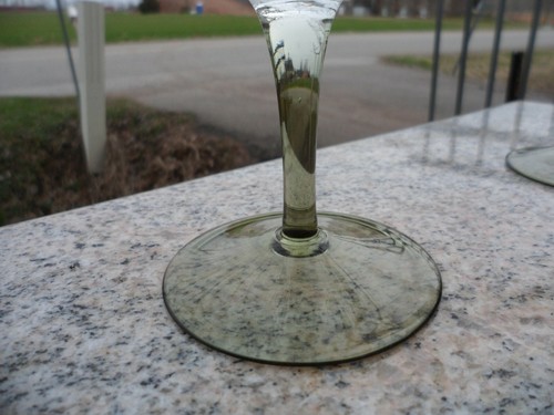Wine Glass Goblets Crystal Glasses Clear OLIVE GREEN STEM MCM 4 1/2" Lot 3 Vtg - Picture 21 of 21