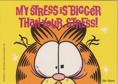 Garfield My Stress Is Bigger Than Your Stress Worried Face Humor postcard LP7