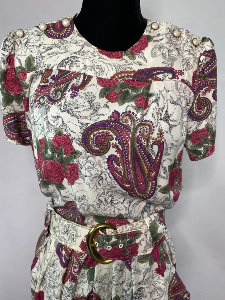 复古 60 年代 Wiggle 连衣裙,带自织物腰带,尺寸 7/8 cottagecore — 第 2/4 张图片