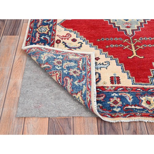 3'10"x5'8" Ivory Hand Knotted Kazak Densely Woven Wool Oriental Rug G86435 - Picture 3 of 7